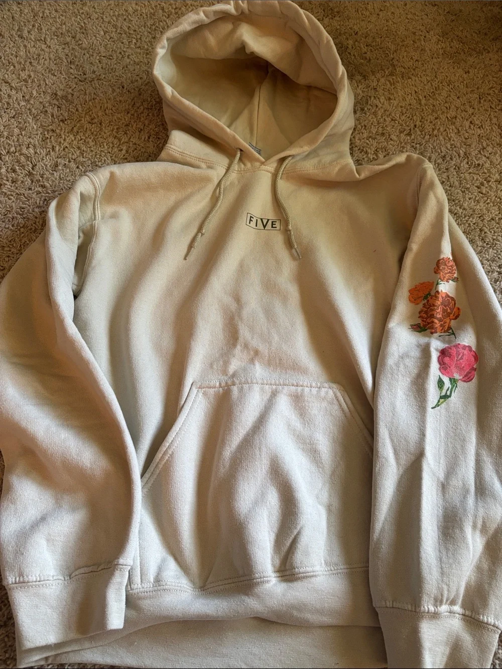 Five Dancewear Beige Floral-Sleeve Hoodie Sweatshirt